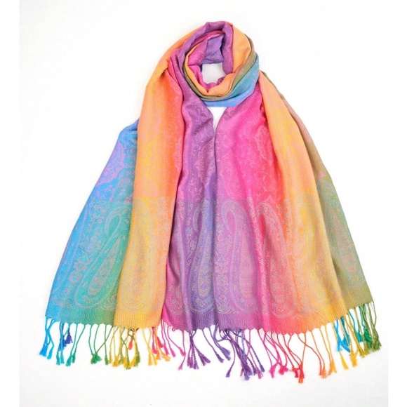 Luxe Colorful Paisley Print Tassel Shawl Blanket Scarf - Picture 3 of 5